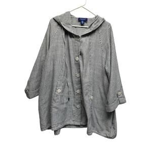 Jones New York Linen Cotton Stripe Button Front Jacket Coat Women 3X Lightweight